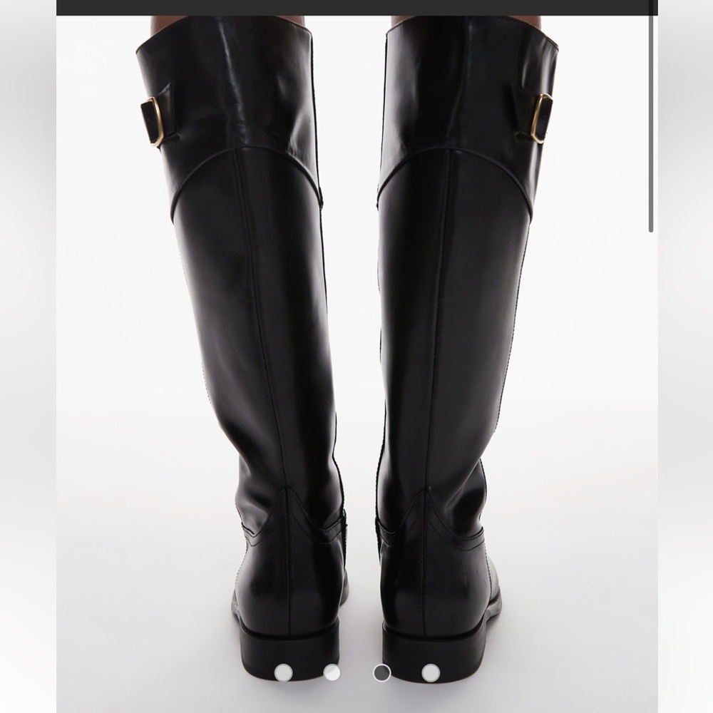 Mango Black Leather Tall Riding Boots with Buckle, new with tags - Picture 3 of 12